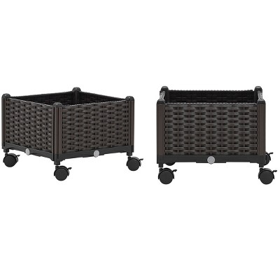 Barton 2-Piece Set Raised Garden Bed Planter Box with Wheels Plant Box, Brown