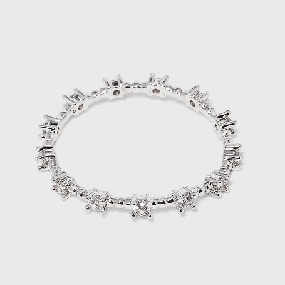 Women's Silver Plated Cubic Zirconia Textured Band Ring-White-Size (7)