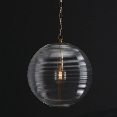 Matte Brass Ribbed Glass Globe Pendant Light