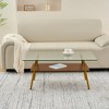 35.43" Glass Oval Coffee Table with Oak Legs - 3 of 4