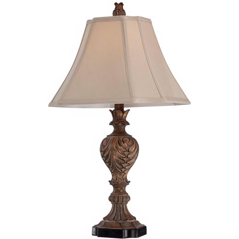 Regency Hill Regio Traditional Table Lamp 25 1/2" High Carved Brown Tan Fabric Square Bell Shade for Bedroom Living Room Bedside Nightstand Office, 3 of 7