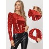 INSPIRE CHIC Women's Sparkly Sequin One-Shoulder Puff Long Sleeve Shimmer Tops - 2 of 4