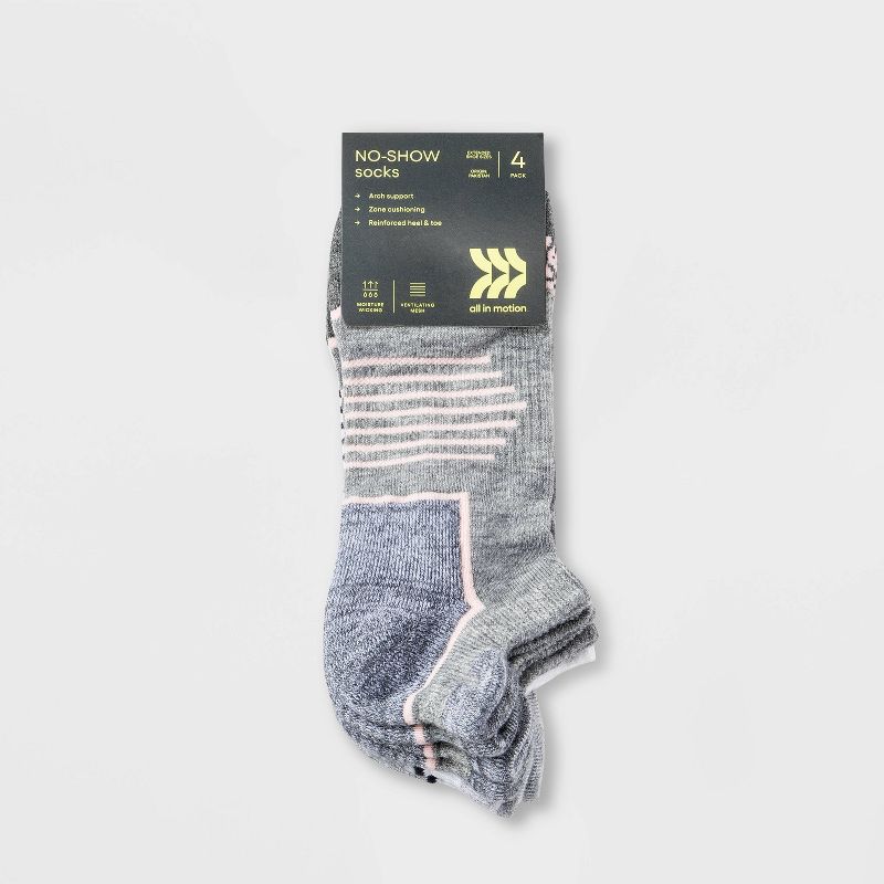 Women&#39;s Extended Size Cushioned Active Accents 4pk No Show Tab Athletic Socks - All In Motion&#8482; Gray/White 8-12, 3 of 7