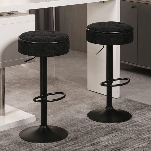 KTMBDW Modern Bar Stools Set of 2, Adjustable Linen Upholstered Swivel Bar Stools, Bar Chairs with Hidden Storage for Kitchen Island - 1 of 4