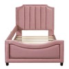 GustoWave Upholstered Platform Bed with Stripe Shaped Headboard, Single Heavy Duty Wood Bed Frame, No Box Spring Needed, Pink - 4 of 4