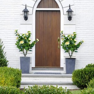 Artificial Topiary Ball Trees with Metal Stakes, UV-Resistant PE Fake Plants with Begonia Flowers for Indoor Outdoor Decor - 1 of 4