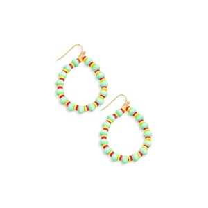 Slickblue Hoop Earrings, Boho Round Hoops with Beads, Festival Earrings, Wood Rubber Mix, 1.5", Gold Mint - 1 of 3