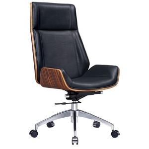 HomeRoots Black Rosewood and Silver Adjustable Height Swivel Rolling Executive Office Chair - 1 of 4