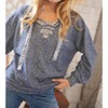 Women's Cotton Terry Floral Lace Up Bubble Sleeve Pullover - Sugarfox - 2 of 3