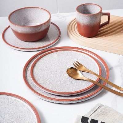 Vince Red and White Ceramic 16-Piece Dinnerware Set