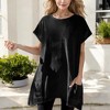 Amaryllis Women's Velvet Tunic with Asymmetrical Hem Round Neck Short Sleeves Loose Fit Side Pockets Comfortable - 3 of 3