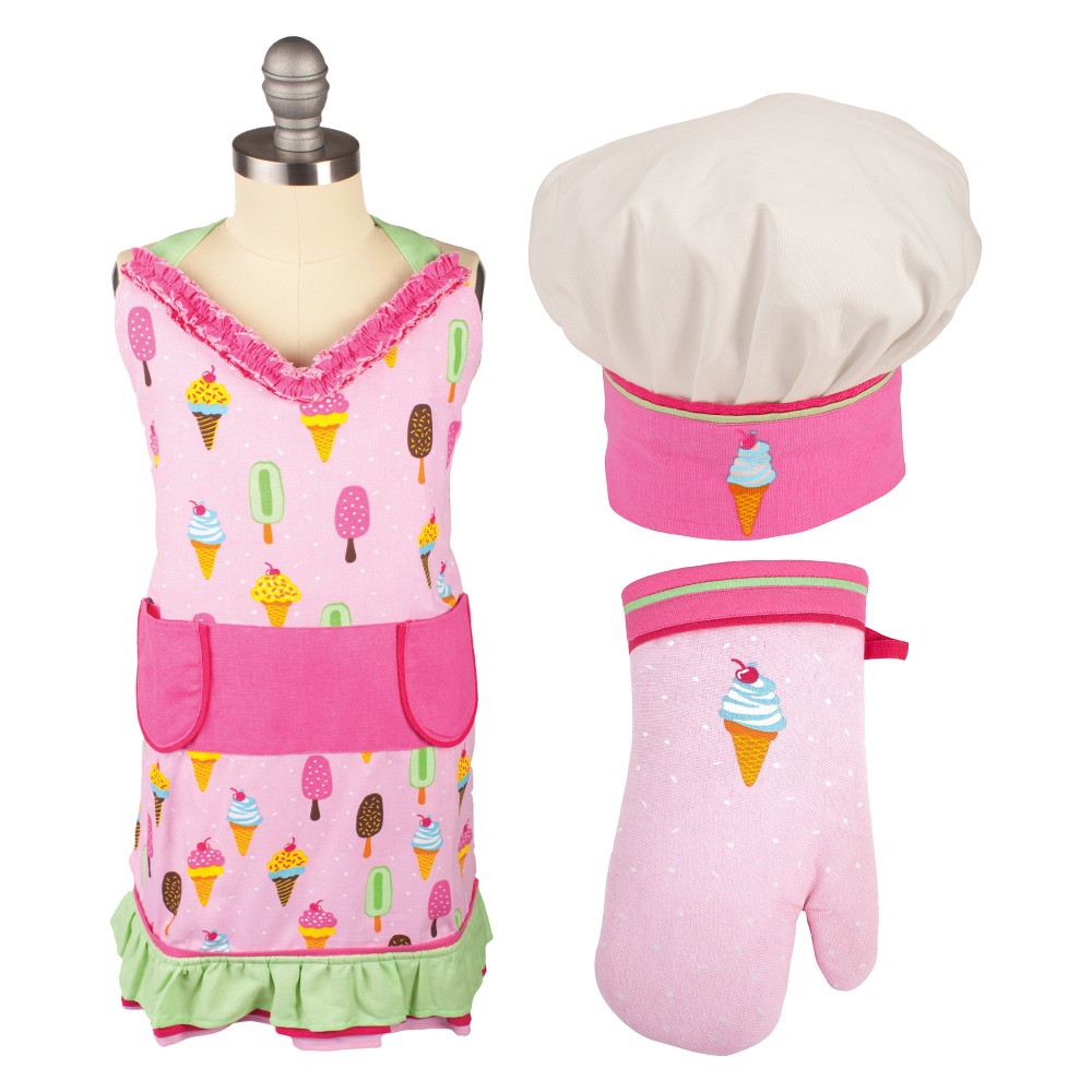 Photos - Other Accessories Kids' Apron/Mitt/Hat 3pc Set Pink - Mu Kitchen: Cotton Cooking Dress, Ice