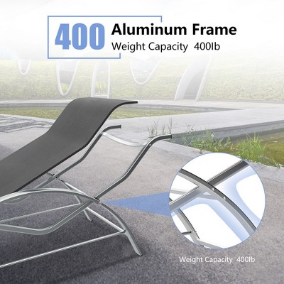 Black Aluminum 3-Piece Outdoor Chaise Lounge Set with Table