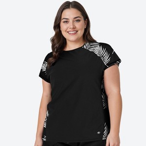 Calypsa Women's Plus Size Loose Fit Short Sleeve UPF 50+ Adele Swim Top - 1 of 3