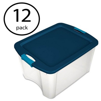 Sterilite 18 Gallon Plastic Storage Container Tote with Latching Lid (12 Pack)