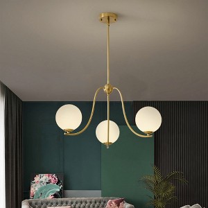 PAKOKULA 25.59 in. 3-Light Gold Sputnik Chandelier Mid-Century Kitchen PendantLight with Opal Glass Shade - 1 of 4