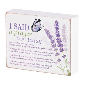 Dicksons I Said A Prayer For You Today, Purple/White 4 x 3 Inch MDF Wood Tabletop Block Sign Plaque - 1 of 3