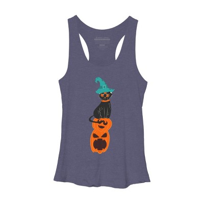Women's Design By Humans Halloween Pumpkins and Witch Cat By famenxt Racerback Tank Top