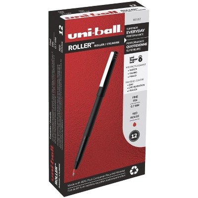 uni-ball Roller Ball Stick Pens, 0.7 mm Fine Tip, Red, pk of 12
