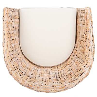Natural White Wash Rattan Barrel Accent Chair with Cushion