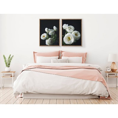 18" x 24" Gold Framed White Ranunculus Canvas Wall Art Set