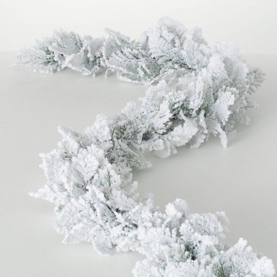 72"L Sullivans Artificial Snowy Cedar Christmas Garland, Green-White, Indoor Christmas Decor