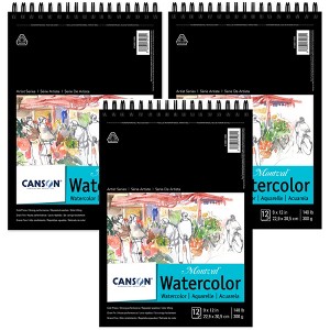 Canson Artist Series Montval Watercolor Pad, Top Wire Binding, 12 Sheet, 9x12 inch, Pack of 3 - 1 of 4