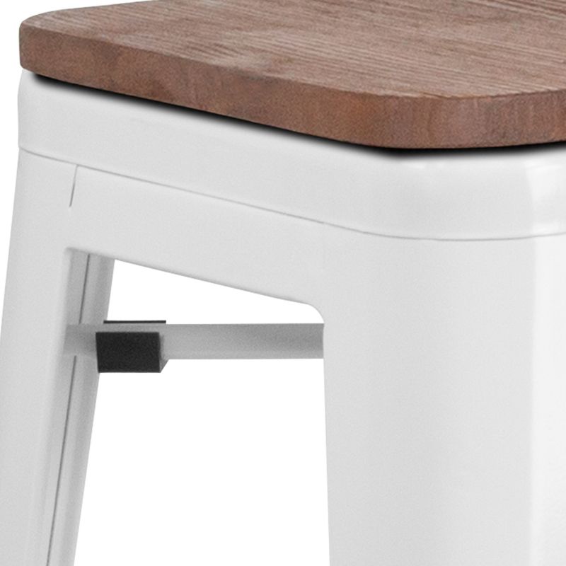 Merrick Lane Backless Metal Dining Stool with Wooden Seat for Indoor Use, 4 of 14