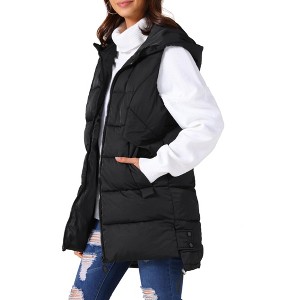 INSPIRE CHIC Women's Winter Hooded Sleeveless Down Long Puffer Vest with Pockets - 1 of 4