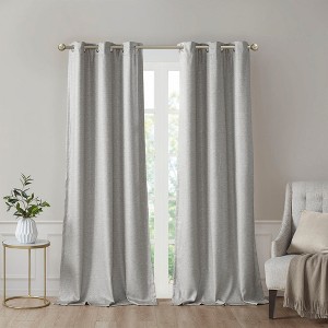 VYNXARIA 42x95"Tonal Printed Faux Silk Total Blackout Curtain Panel Pair(2 Pcs Window Panels) - 1 of 4