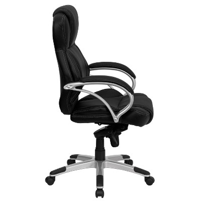 High Back Black Leather Executive Swivel Office Chair with Silver Base