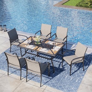 Captiva Designs 7pc Patio Dining Set with Wood-look Rectangle Steel Table & Sling Fixed Chairs - 1 of 4