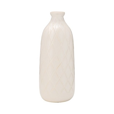 Sagebrook Home Ceramic Vase Contemporary Plaid Textured Vase For Floral Arrangements Decorative Table Accent