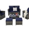 Outdoor 6 Piece Furniture Set, All Weather PE Rattan Sofa Set with Chairs and Table, Armrest Sofas With Cushions and Ottoman-Coolbibila - 4 of 4