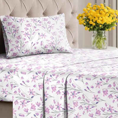 Luxuriously Soft 4-Piece Floral Sheet Set - Wrinkle-Resistant, Printed Pattern - CGK Linens