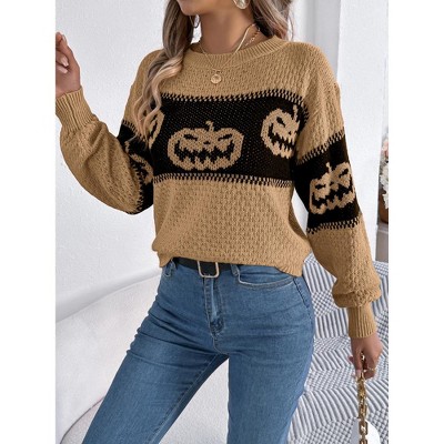 Halloween Women's Star Pattern Crew Neck Drop Shoulder Casual Sweater Pullover Knitwear