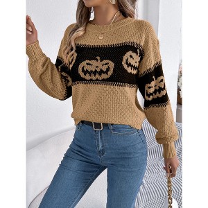 Halloween Women's Star Pattern Crew Neck Drop Shoulder Casual Sweater Pullover Knitwear - 1 of 4