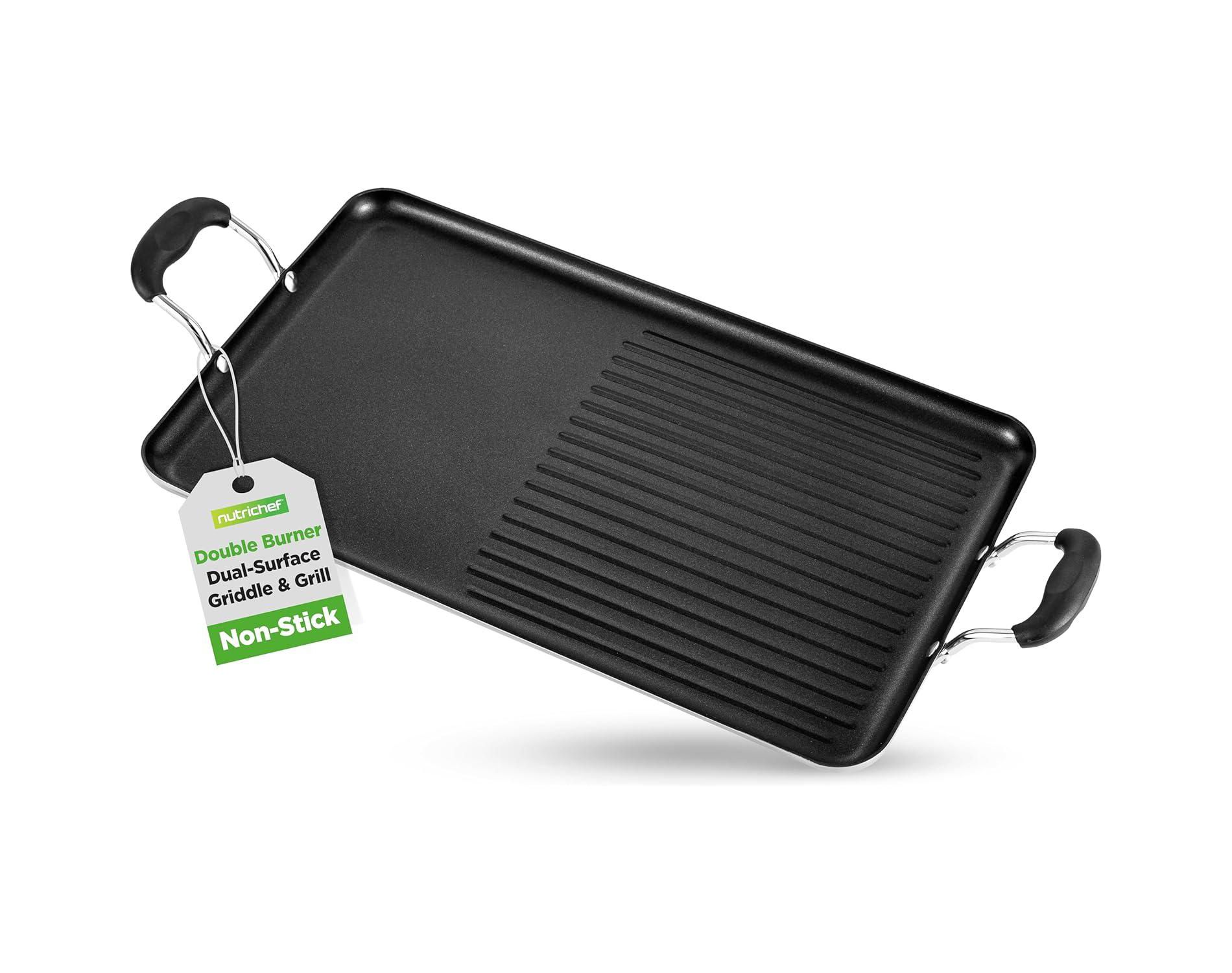 NutriChef Double Burner Griddle and Grill Pan - NCGRP48