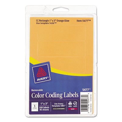 Avery Printable Removable Color-Coding Labels 1 x 3 Neon Orange 200/Pack 05477