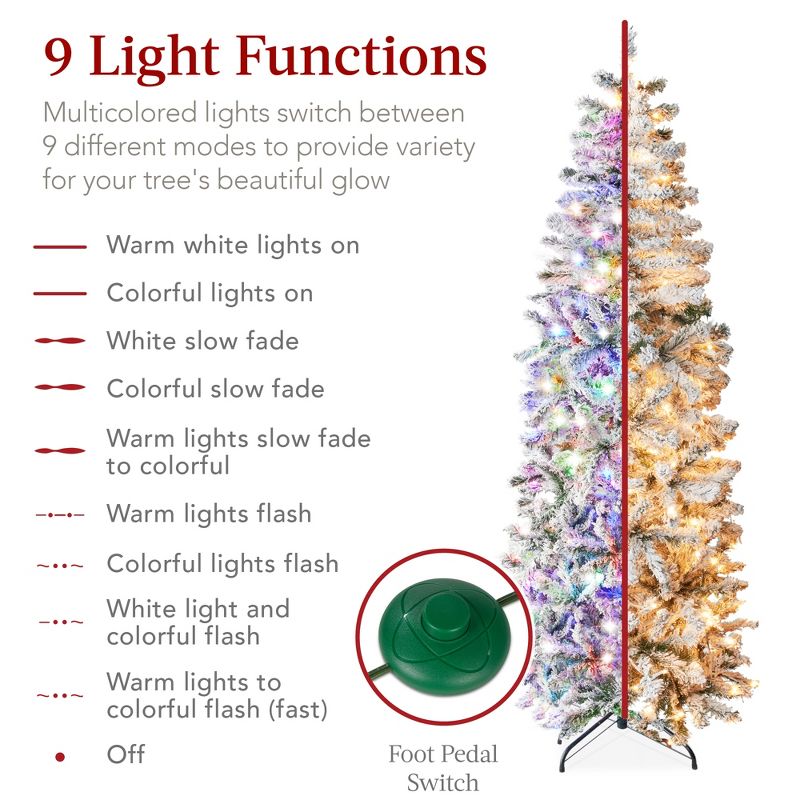Best Choice Products Pre-Lit Artificial Snow Flocked Pencil Christmas Tree Decoration w/ Multicolor Lights, 2 of 8