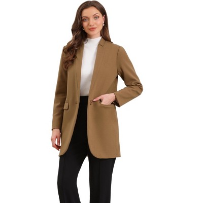 INSPIRE CHIC Women's Notched Stand Collar Long Sleeve One Buttoned Mid-Length Winter Coat Outerwear