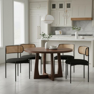 Homy Casa Set of 4 Rattan Back Dining Chairs with Metal Legs and Fabric Seat, Modern Natural Style, Black