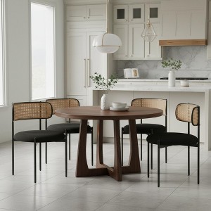 Homy Casa Set of 4 Rattan Back Dining Chairs with Metal Legs and Fabric Seat, Modern Natural Style, Black - 1 of 4