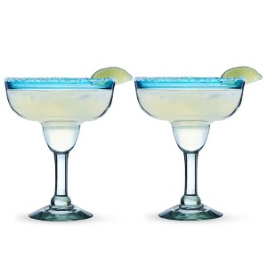 Twine Segunda Vida Primavera Stemmed Margarita Glasses - Blue Rim Margarita Glass Set Made in Mexico - 100% Recycled Glass 10oz Set of 2 - 1 of 4