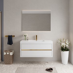 Whisen Pre-Assembled Floating Wall-Mounted Bathroom Vanity with Stone Resin Sink, U-Shaped Storage Drawers - 1 of 4