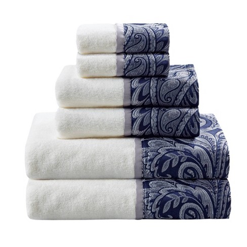 HALLEY Decorative Bath Towels Set, 6 Piece - Turkish Towel Set with Floral  Pattern, Highly Absorbent & Fade Resistant Fabric, 100% Cotton - White