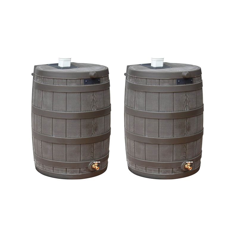 Good Ideas Rain Wizard 50 Gallon Rain Barrel Water Collector, Oak (2 Pack), 1 of 7