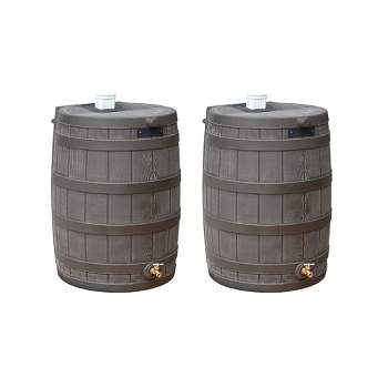 Good Ideas Rain Wizard 50 Gallon Rain Barrel Water Collector, Oak (2 Pack)