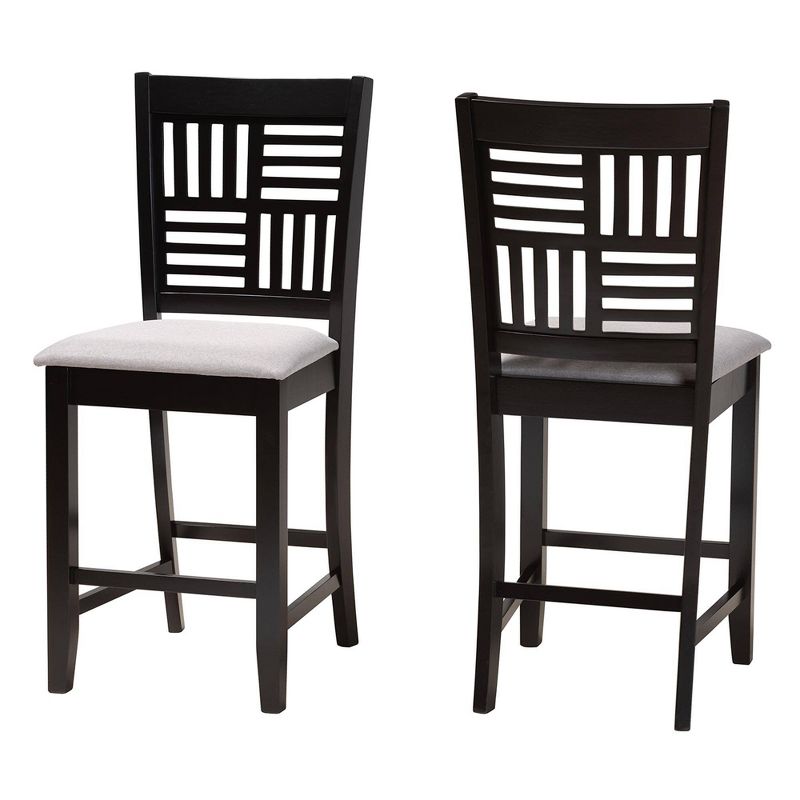 Set of 2 Deanna Fabric and Wood Counter Stools Gray/Dark Brown - Baxton Studio, 3 of 10