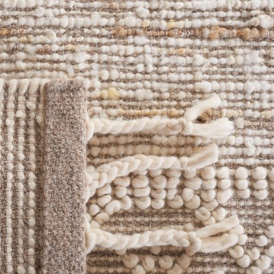 Ivory and Beige Handwoven Wool Area Rug with Tassels, 3' x 5'